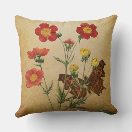 Coussin Fleurs rouges et papillon (Verso)