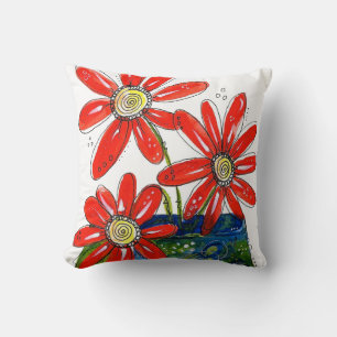 Coussin Fleurs rouges lunaires