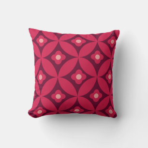 Coussin Fleurs rouges rétro sur motif de cercles du milieu