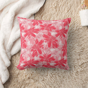Coussin Fleurs rouges sur blanc.