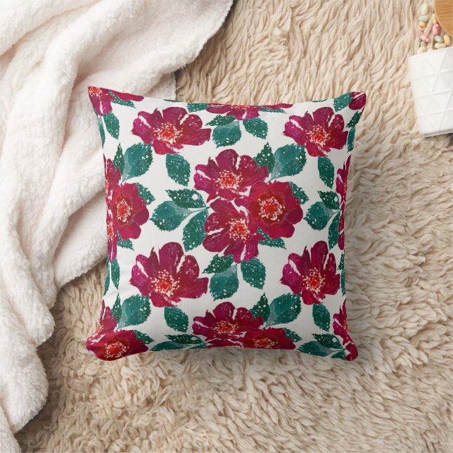 Coussin Fleurs rouges sur blanc. (Couverture)