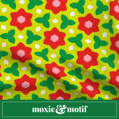 Coussin Fleurs rouges sur la chaux moderne Vert Géométriqu