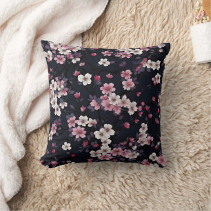 Coussin Fleurs Sakura Roses Noires, Design Motif,