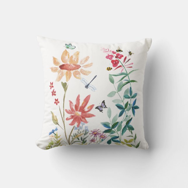 Coussin Fleurs sauvages aquarelle (Recto)