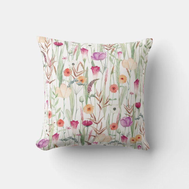 Coussin Fleurs Sauvages Aquarelle Conception transparente (Recto)