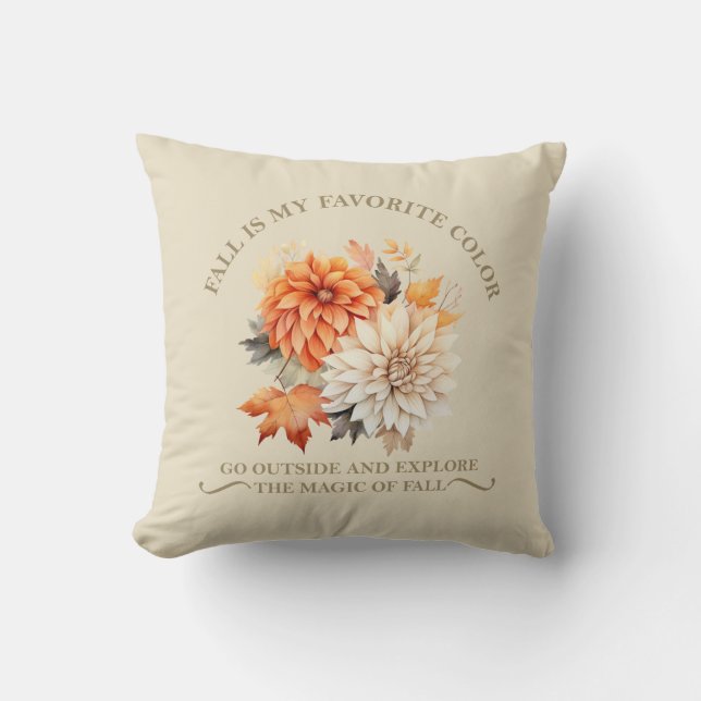 Coussin Fleurs sauvages d'aquarelle feuilles automne citat (Recto)