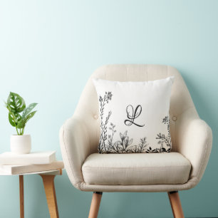Coussin Fleurs sauvages Doodles Monogramme Design Jeter Or