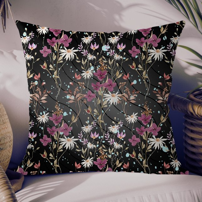 Coussin Fleurs sauvages élégants de Retro Boho (Créateur téléchargé)