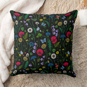 Coussin Fleurs sauvages en noir