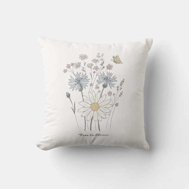 Coussin Fleurs sauvages et papillon (Recto)