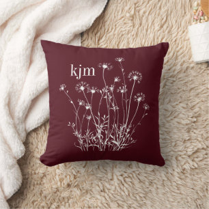 Coussin Fleurs Sauvages Marron et Blanc Monogramme