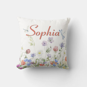 Coussin Fleurs sauvages nom personnalisé personnalisé