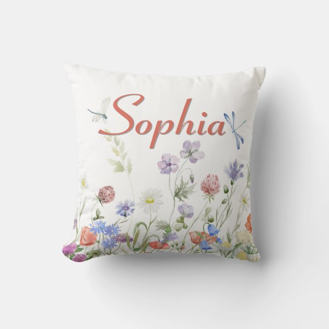 Coussin Fleurs sauvages nom personnalisé personnalisé (Recto)