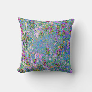 Coussin Fleurs sauvages rétro violettes, vertes et bleues