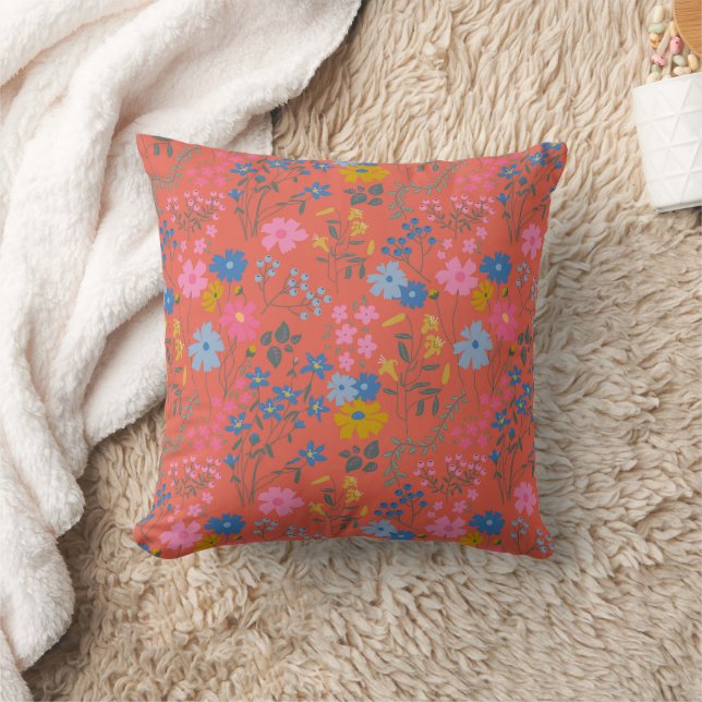 Coussin Fleurs sauvages rouges Boho modernes (Couverture)