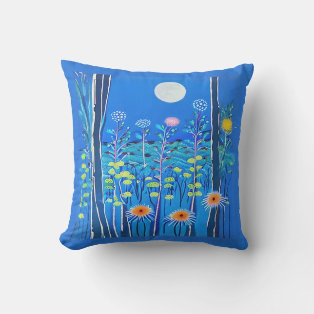 Coussin Fleurs sauvages sous Pleine lune (Recto)