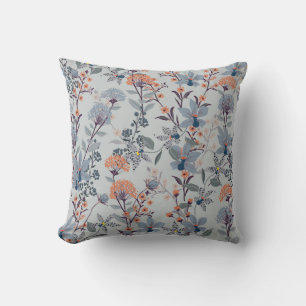 Coussin Fleurs sauvages sur bleu, motif botanique.