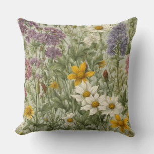 Coussin Fleurs sauvages vintages en fleurs de couleurs mix