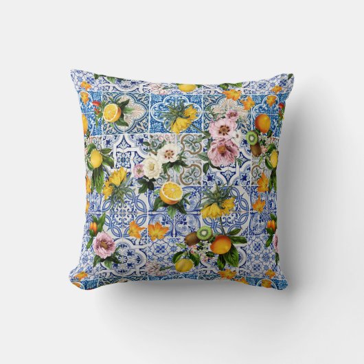 Coussin Fleurs siciliennes et motif citron (Recto)