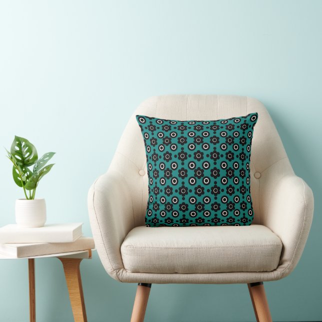 Coussin Fleurs simples perles beignets noir blanc Turquois (Chaise)