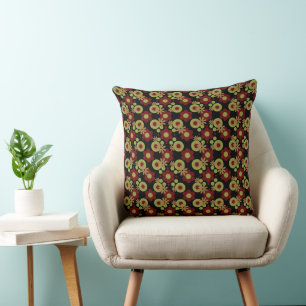 Coussin Fleurs simples Perles beignets vert Brown rouge fo