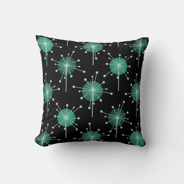 Coussin Fleurs Spoutnik Starburst Noir Turquoise (Recto)