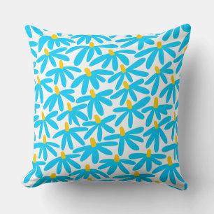 Coussin Fleurs stylisées - bleu ciel, ambre et blanc
