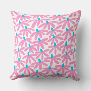 Coussin Fleurs stylisées - Rose, Bleu ciel et Blanc