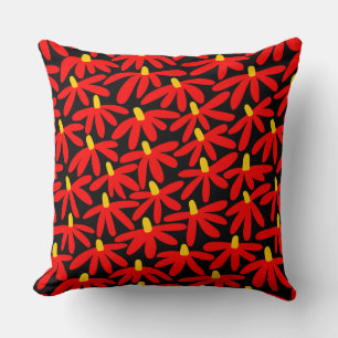 Coussin Fleurs stylisées - Rouge, Ambre et Noir