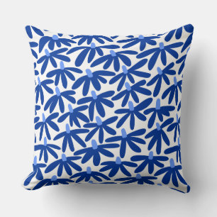 Coussin Fleurs stylisées - Tons de bleu et blanc