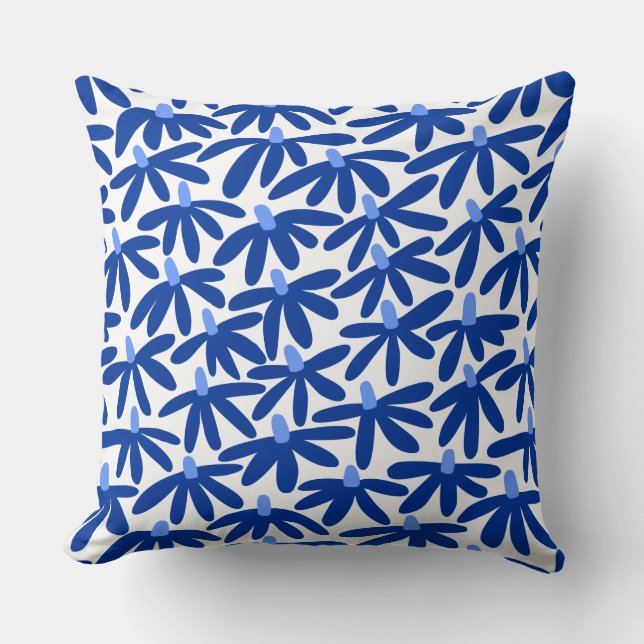 Coussin Fleurs stylisées - Tons de bleu et blanc (Recto)