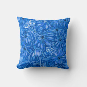 Coussin Fleurs Sunroot Jardin d'été FloralPeinture Bleu