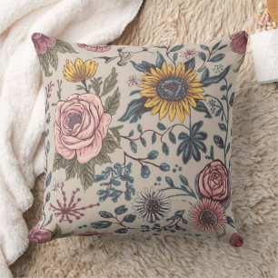 Coussin Fleurs sur un arrière - plan beige