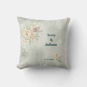 Coussin Fleurs Teintes Terrouses Élégant Bohème Vert Sauge