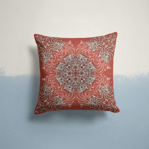 Coussin Fleurs tourbillonnantes en Terracotta