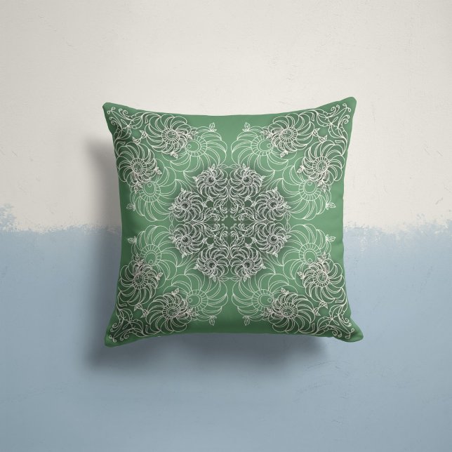 Coussin Fleurs tourbillonnantes en vert forestier (Créateur téléchargé)