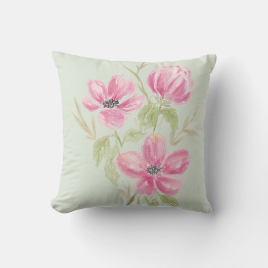 Coussin Fleurs triples roses aquarelle (Recto)