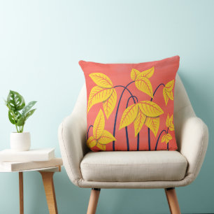 Coussin Fleurs tropicales Abstrait rose jaune floral