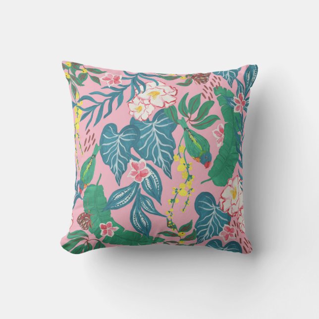 Coussin Fleurs tropicales Abstraites, motif de guache pein (Recto)