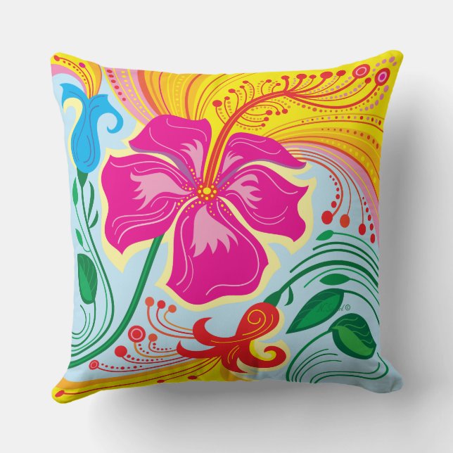 Coussin Fleurs tropicales balayées par le vent (Verso)