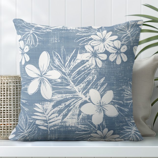 Coussin Fleurs tropicales bleues et blanches Lancer l'orei (Créateur téléchargé)