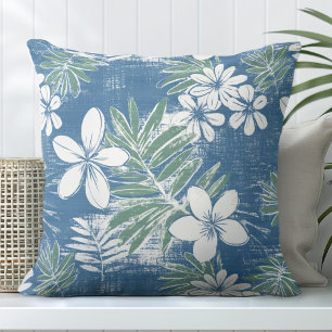 Coussin Fleurs tropicales bleues et vertes Lancer l'oreill