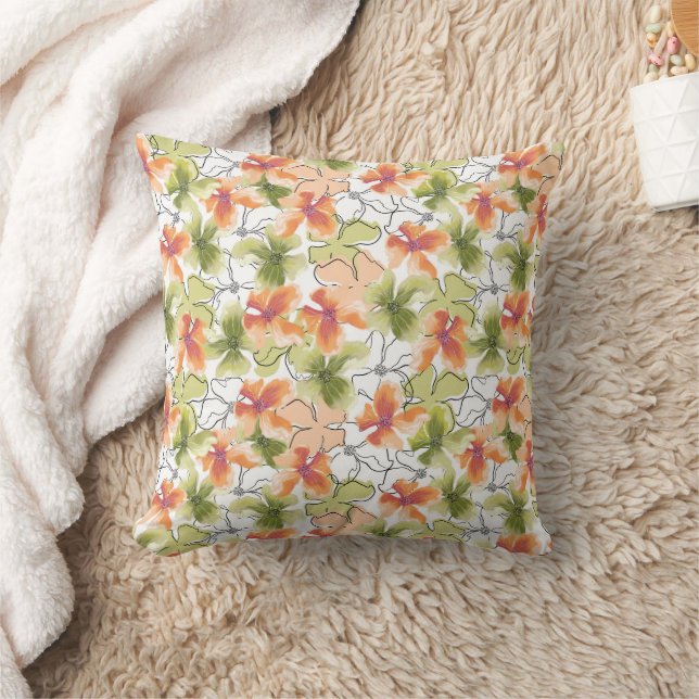 Coussin Fleurs tropicales et art linéaire (Couverture)