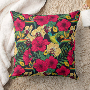 Coussin Fleurs tropicales et colibri - Botanica d'été
