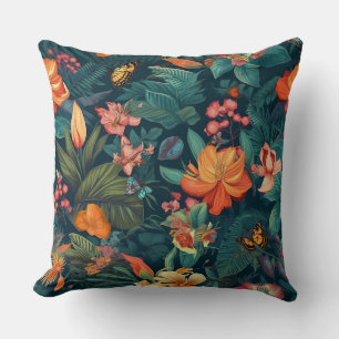 Coussin Fleurs tropicales et Feuilles à papillons