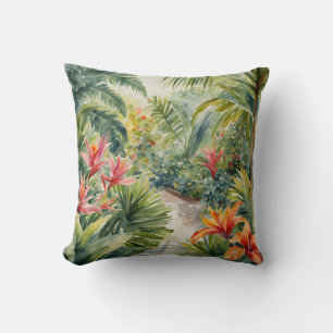 Coussin Fleurs tropicales Jardin Feuille Aquarelle