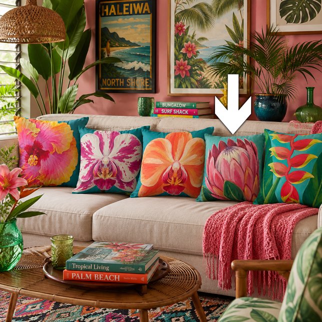 Coussin Fleurs tropicales Protéa (Créateur téléchargé)