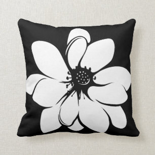Coussin Fleurs tropicales sur noir et blanc