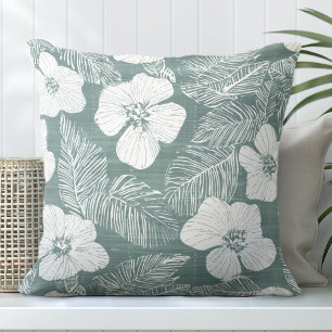 Coussin Fleurs tropicales vertes turquoises Lancer l'oreil