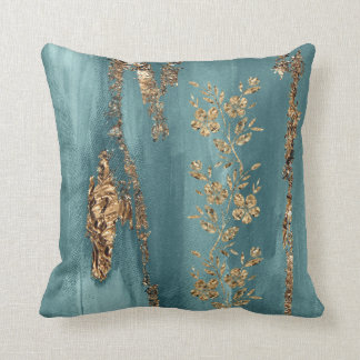 Coussin Fleurs Turquoise et Gold